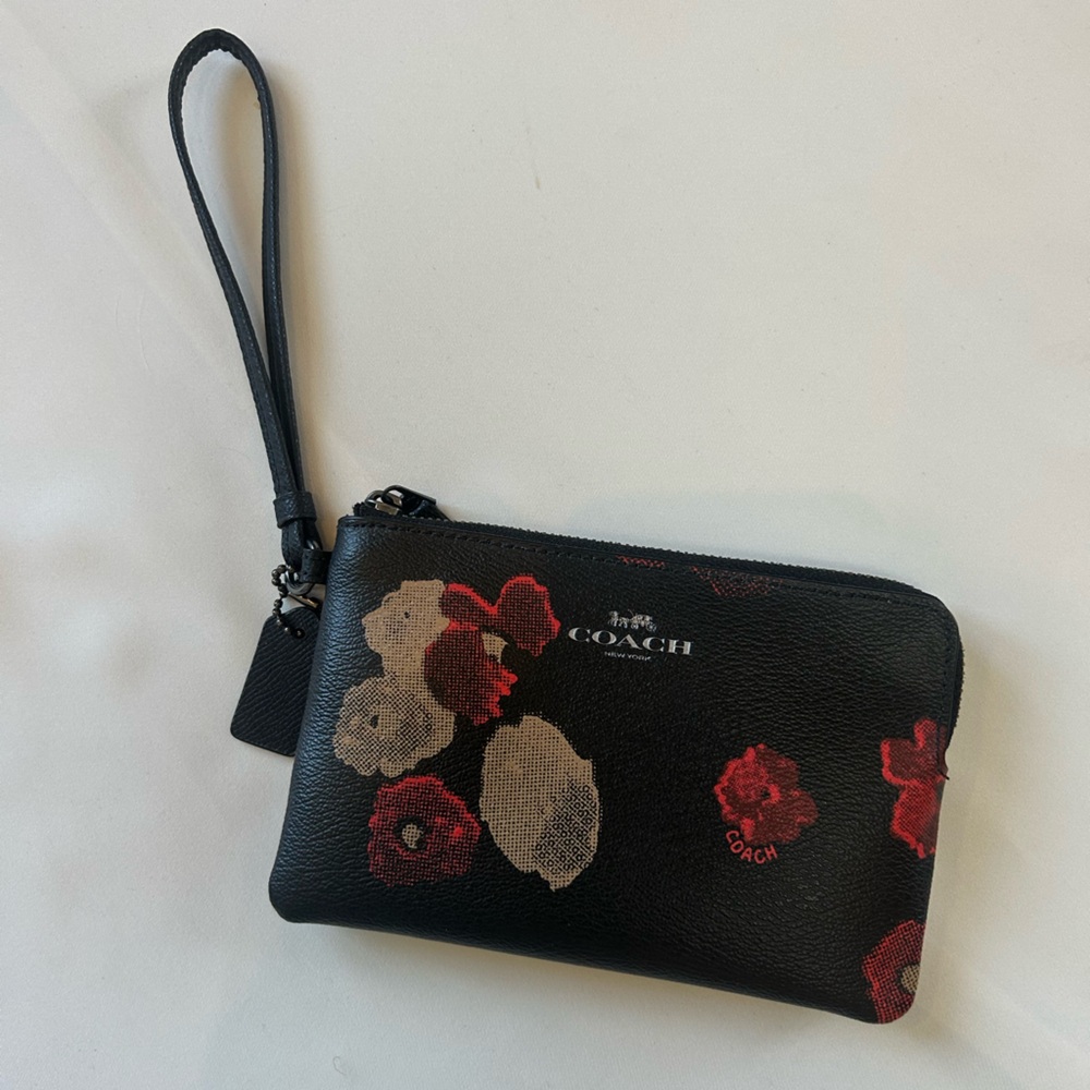 Coach Black and Red Floral Wristlet